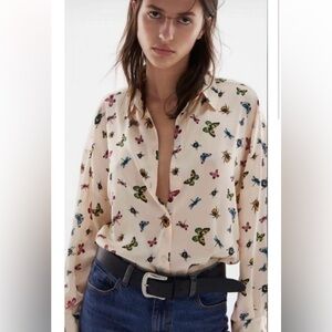 Zara insect printed button up blouse